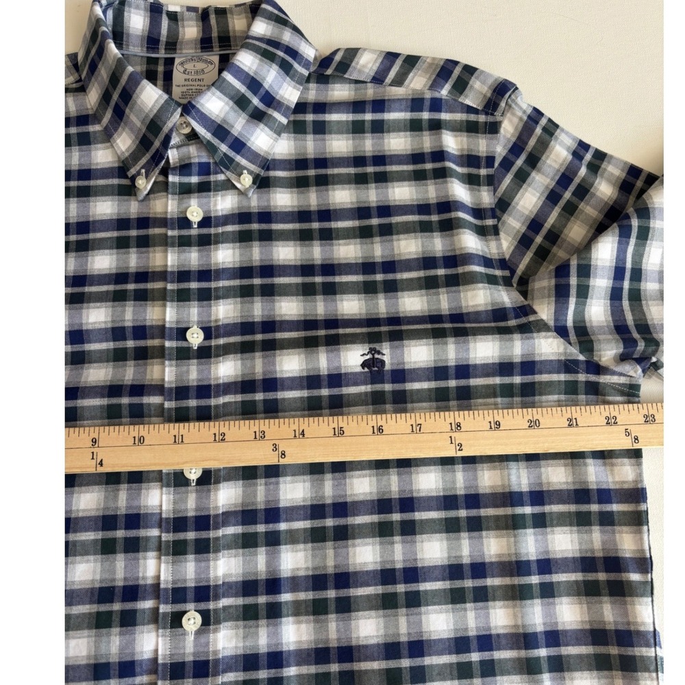 Brooks Brothers Regent Non-Iron Supima Cotton Plaid Shirt Mens Large Navy Green - Picture 5 of 7